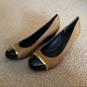 Elegant Tan and Black Women's Wedge Shoes